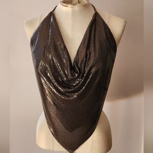 Vintage GOLD metal-mesh-like tied BACKLESS TOP in the style of 1990's Versace